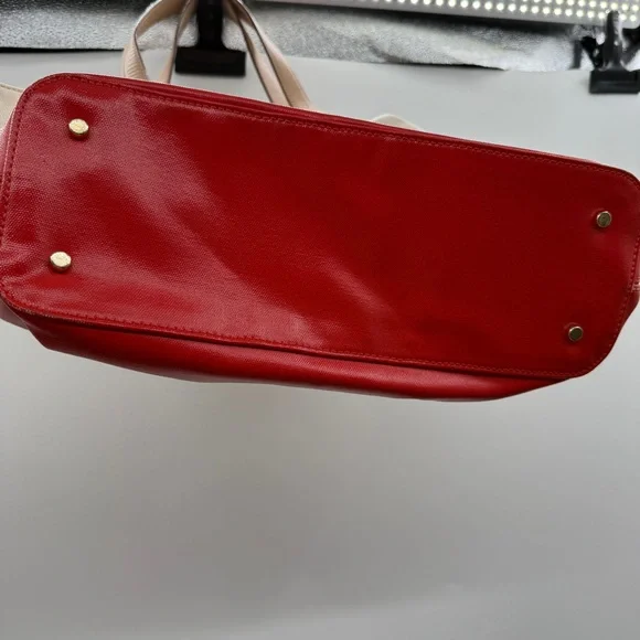 Kate Spade Eat Cake For Breakfast Canvas Tote Bag Red White Leather Trim - Picture 5 of 15